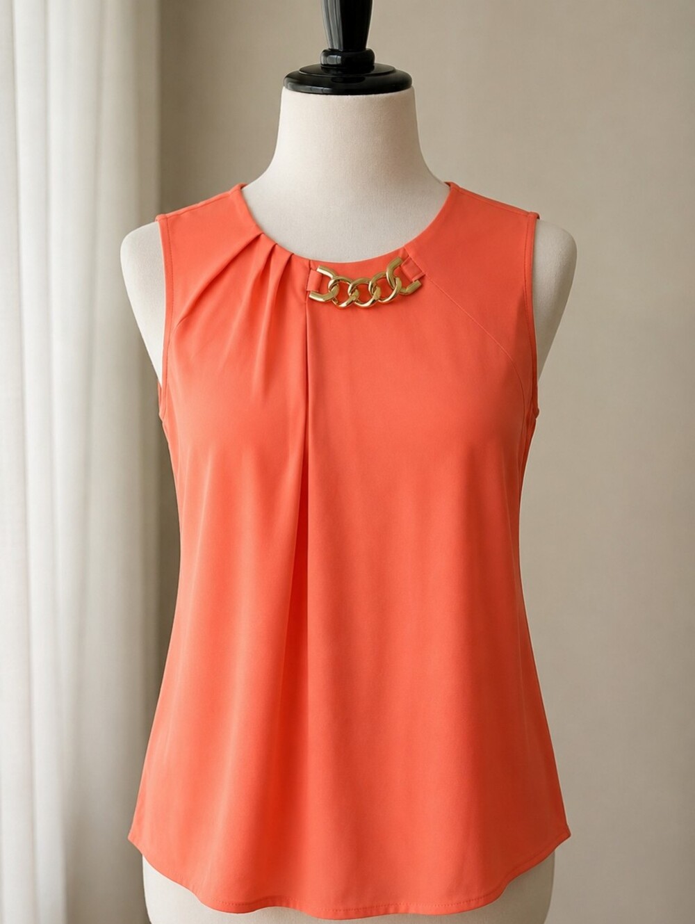 Ivanka Trump Coral Chain-Accent Sleeveless Top